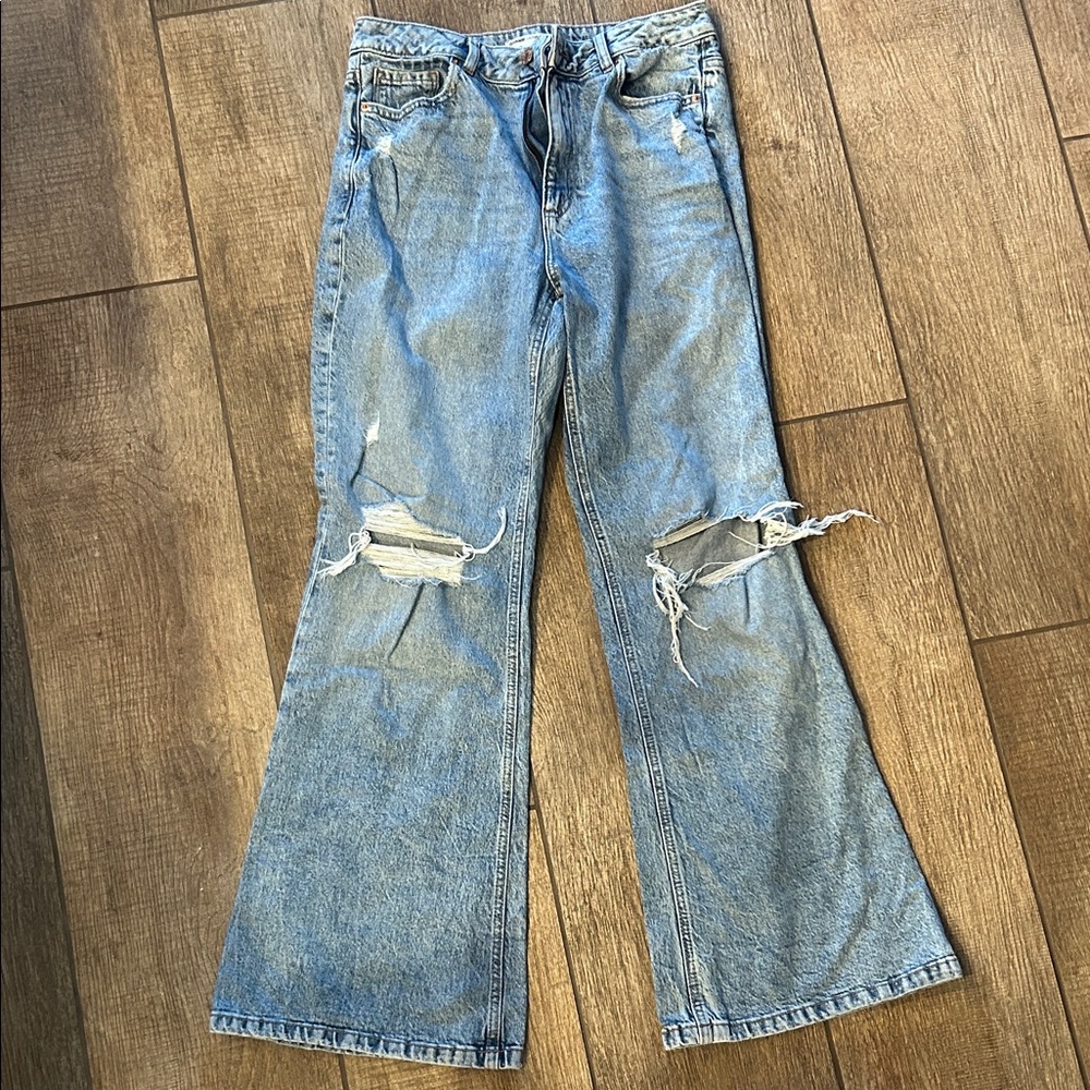 Garage Light Blue Distressed Flare Jeans